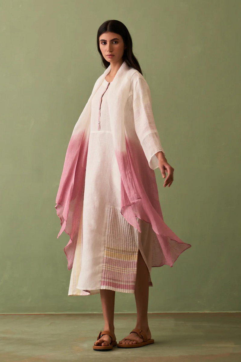 Ana Ombre Linen Overlay - Ivory linen by Manan in ivory color for women in Singapore