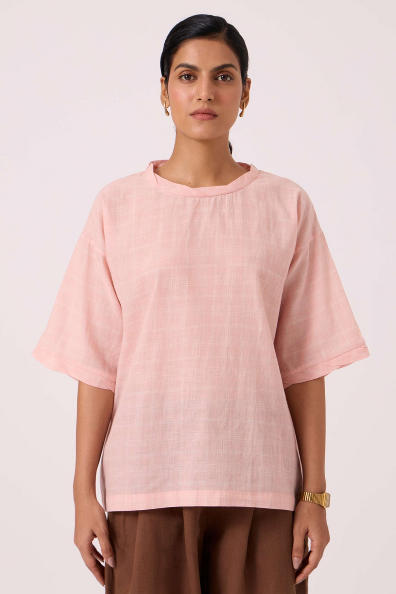 Laurie Pink Handwoven Top cotton by The Summer House in blue color for women in Singapore
