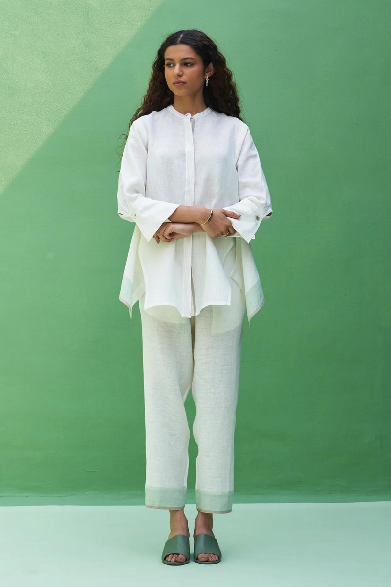 Yoshi Border Linen Top
- Ivory linen by Manan in ivory color for women in Singapore