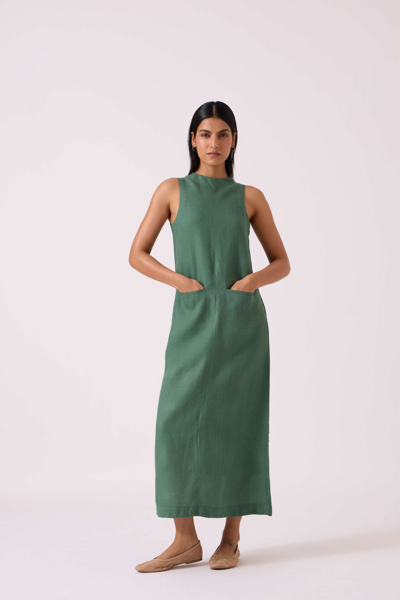Pierre Green Linen Dress linen by The Summer House for women in Singapore