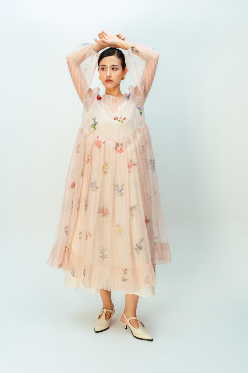 BARELY BLUSH DRESS silk organza dress by Ode to Odd in blush pink for women in Singapore
