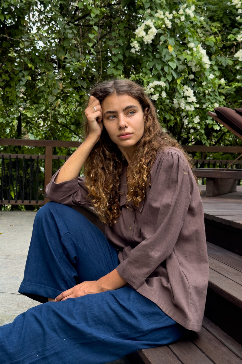 Autumn Blue Relaxed Pants cotton by World of Crow for women in Singapore