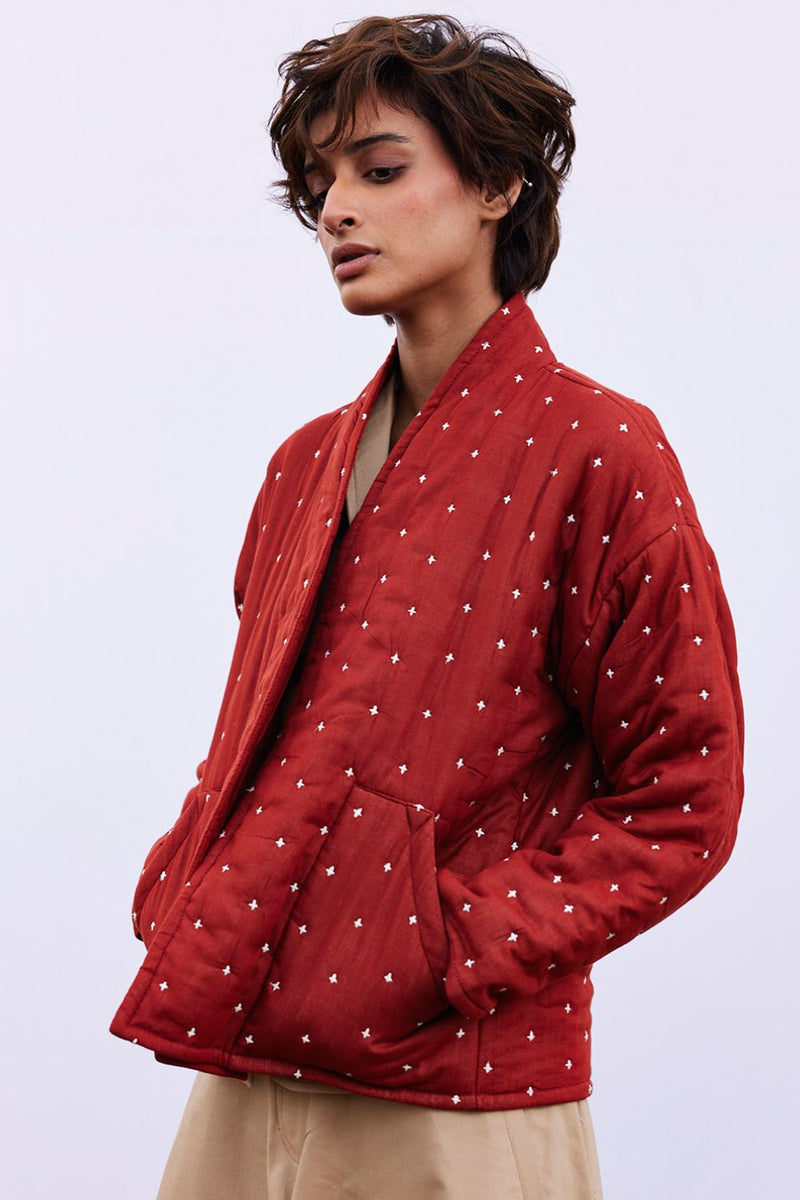 Amber jacket cotton by Khara Kapas in red for women in Singapore
