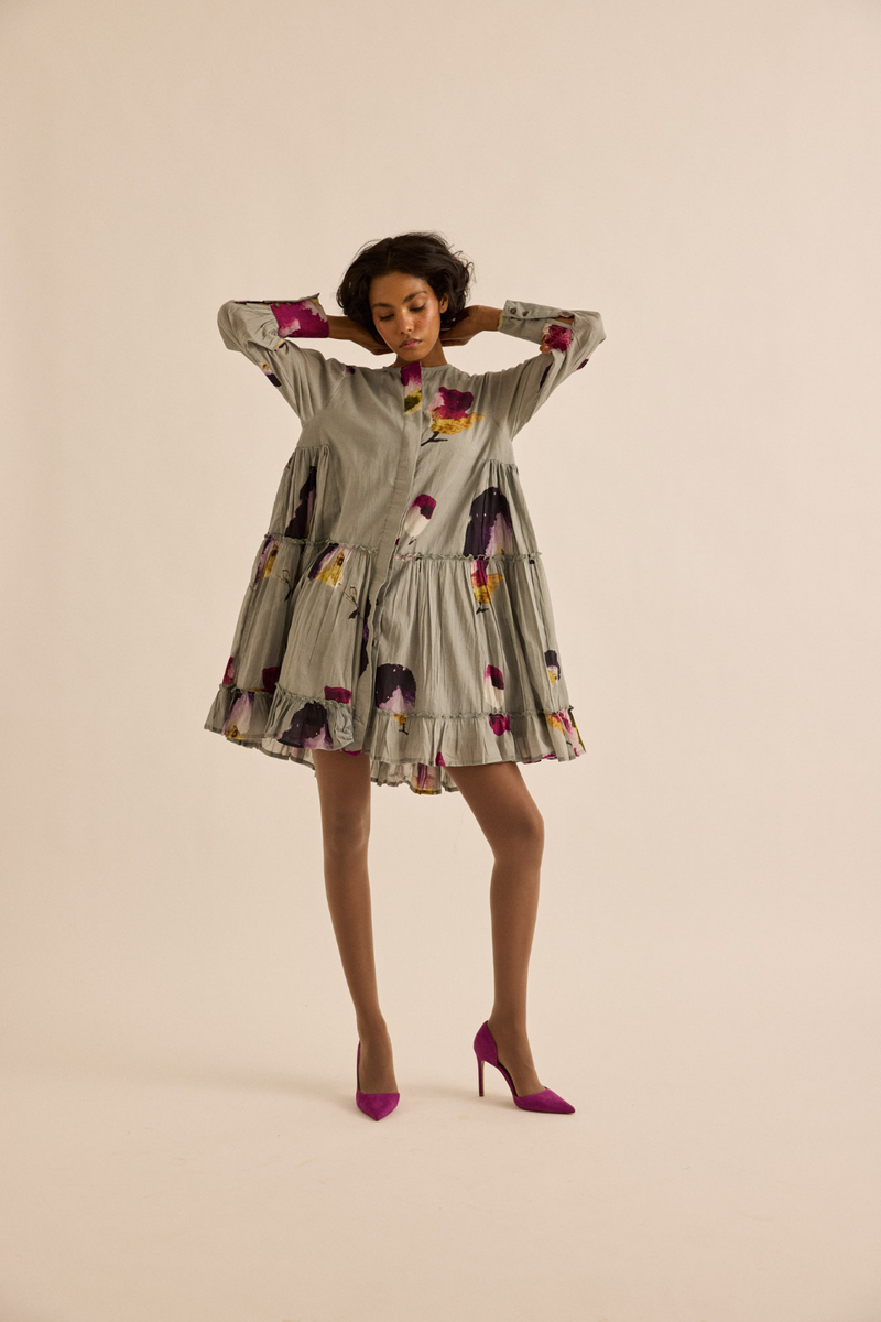 Florentina Dress mul dress by Khara Kapas in ash gray for women in Singapore