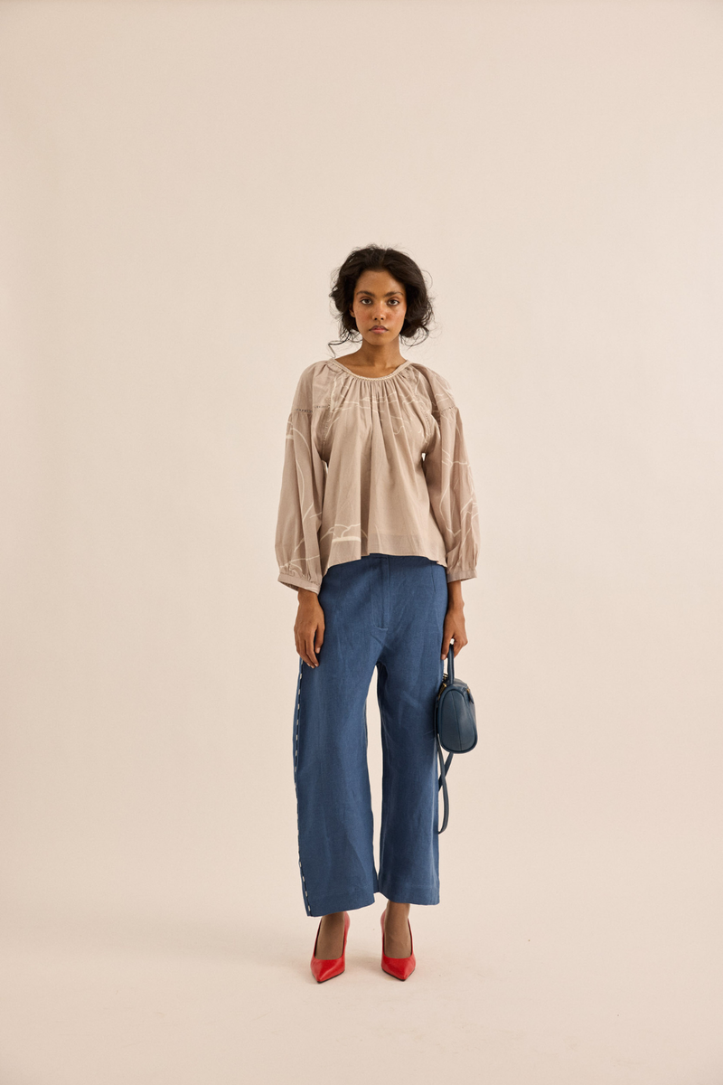 Dust Rose Top mul top/shirt by Khara Kapas in taupe for women in Singapore