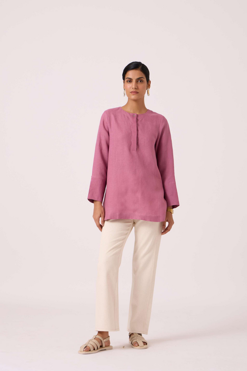 Macondo Lilac Linen Top linen by The Summer House in mauve color for women in Singapore
