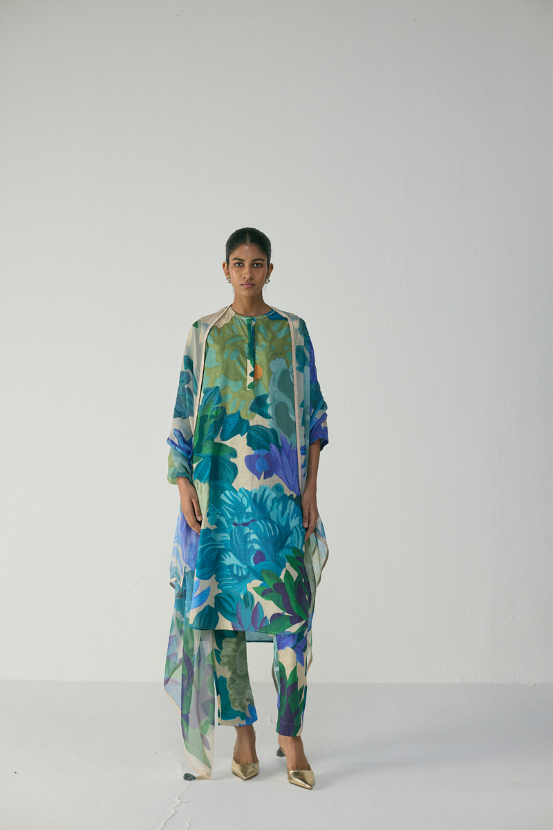 Garden Party Long Cotton Kurta Set cotton by YAM in multi color for women in Singapore