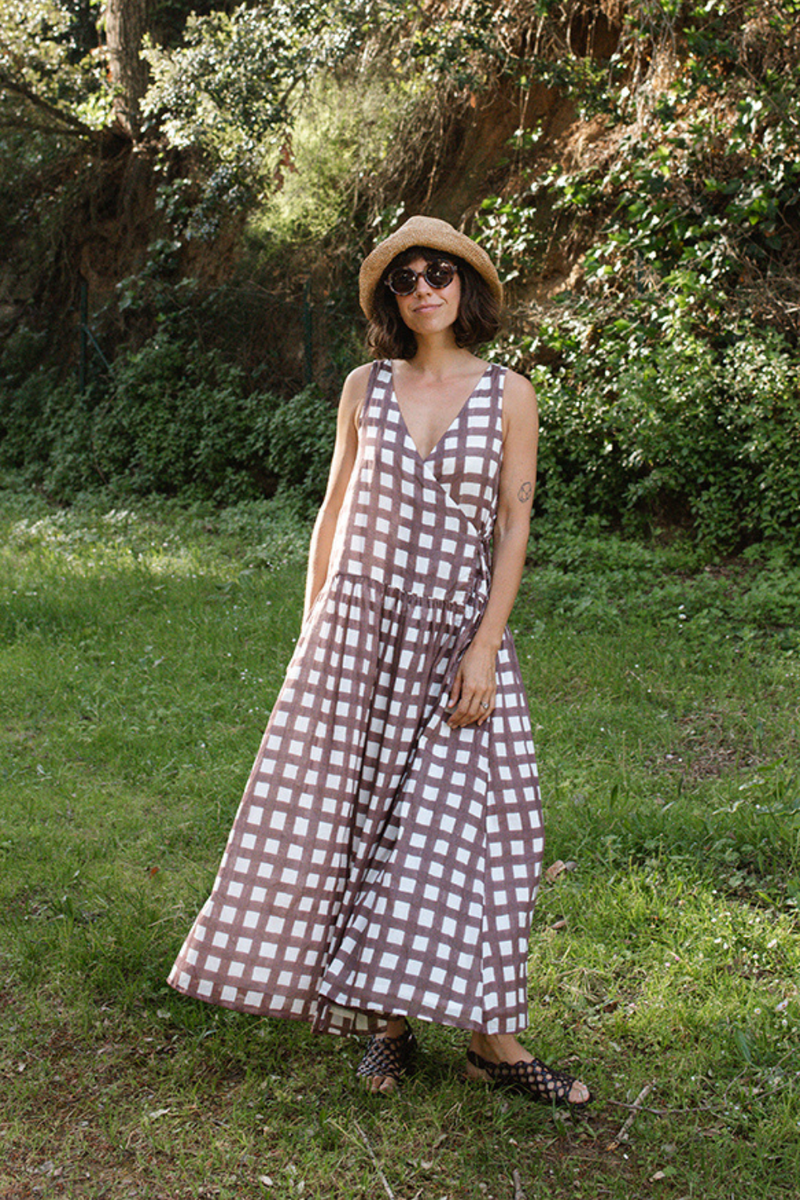 The Gingham Wrap Dress handwoven cotton dress by World of Crow in multicolor for women in Singapore