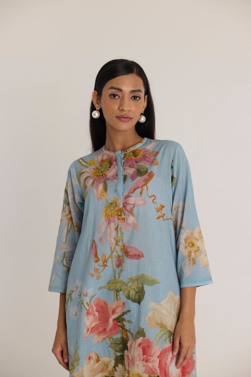 TAFFY LONG COTTON KURTA SET cotton by Yam in blue color for women in Singapore