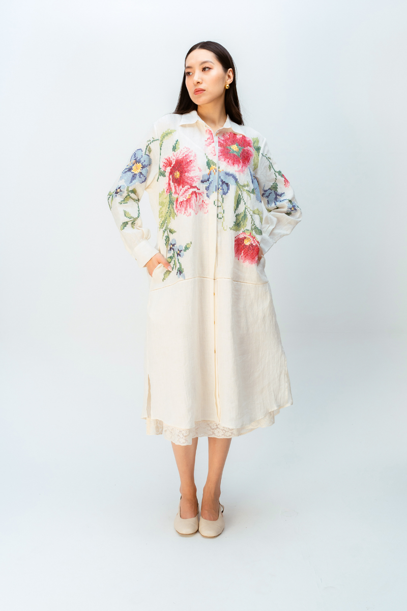 WINDFLOWER DRESS linen dress by Ode to Odd in off white for women in Singapore