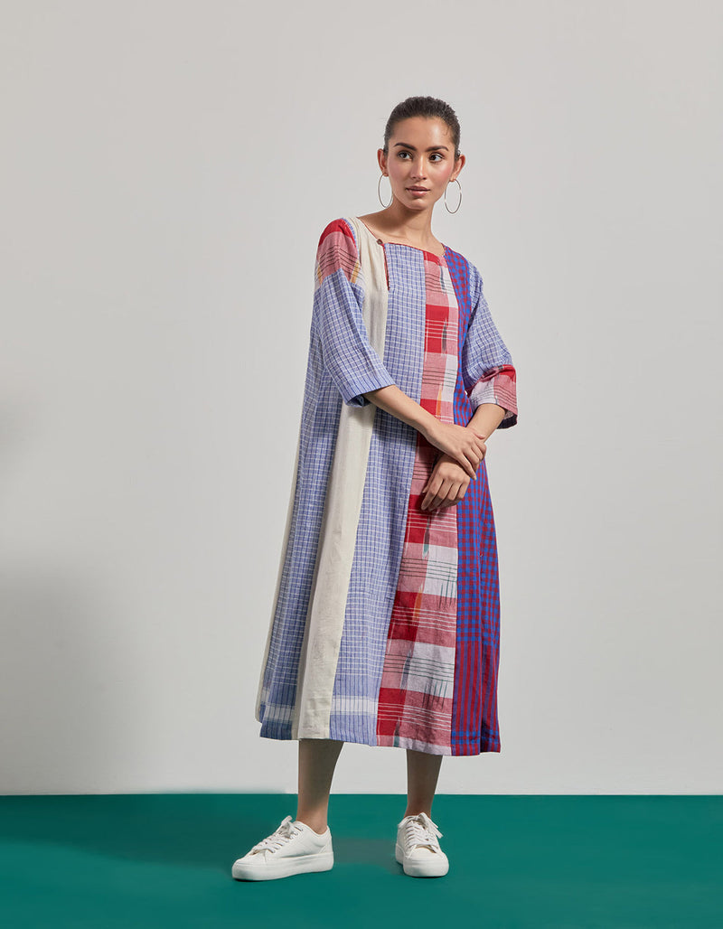 Skylark Dress gamcha dress by 145 East in blue, purple, red for women in Singapore