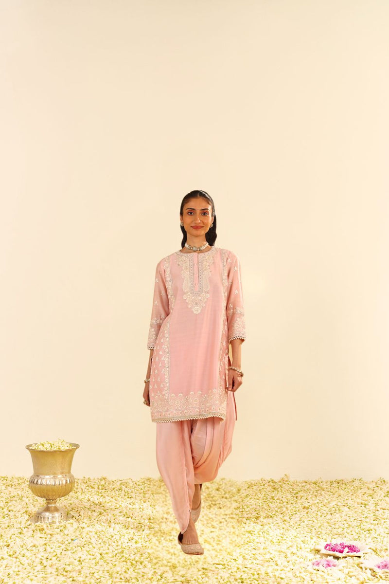 Zaisha - Short Kurta With Dhoti-Blush Pink silk by SHEETAL BATRA in blush color for women in Singapore