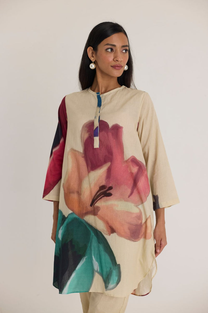 LILA SHORT KURTA SET cotton by Yam in white color for women in Singapore