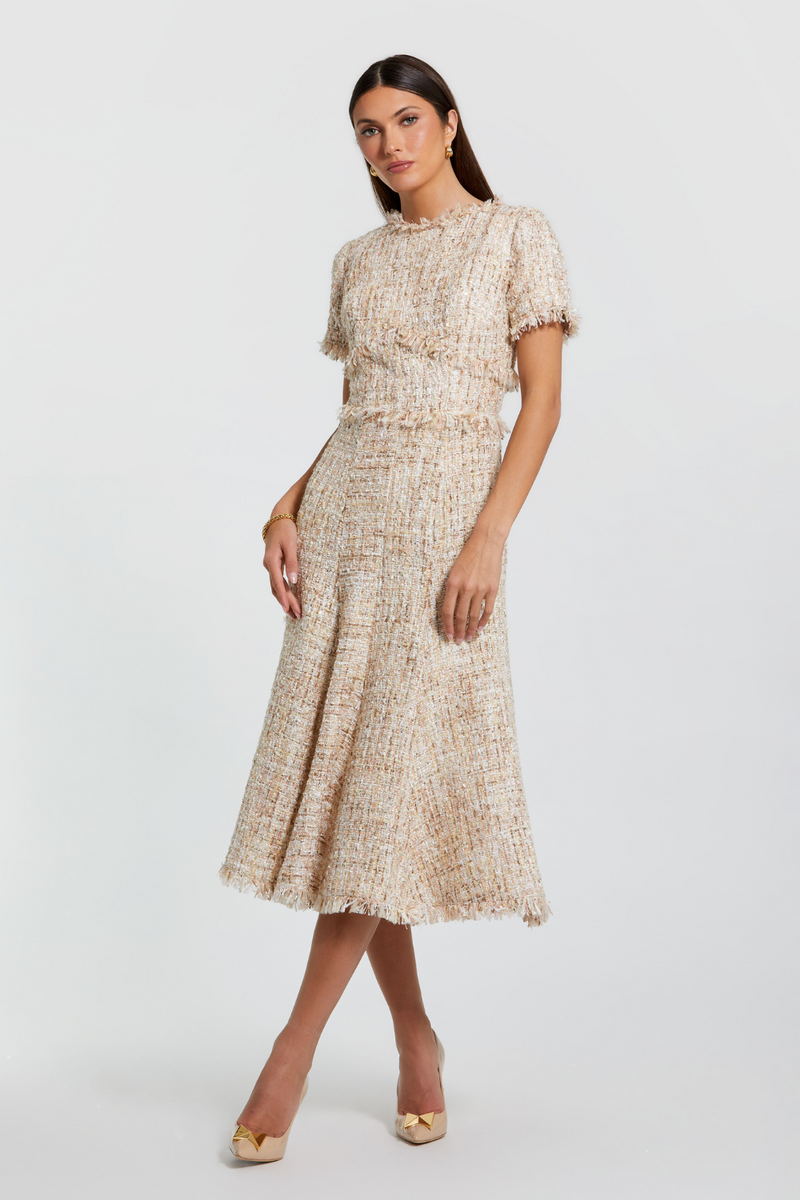 21045-Aline Midi Dress-Blush by Mac Duggal in blush color for women in Singapore