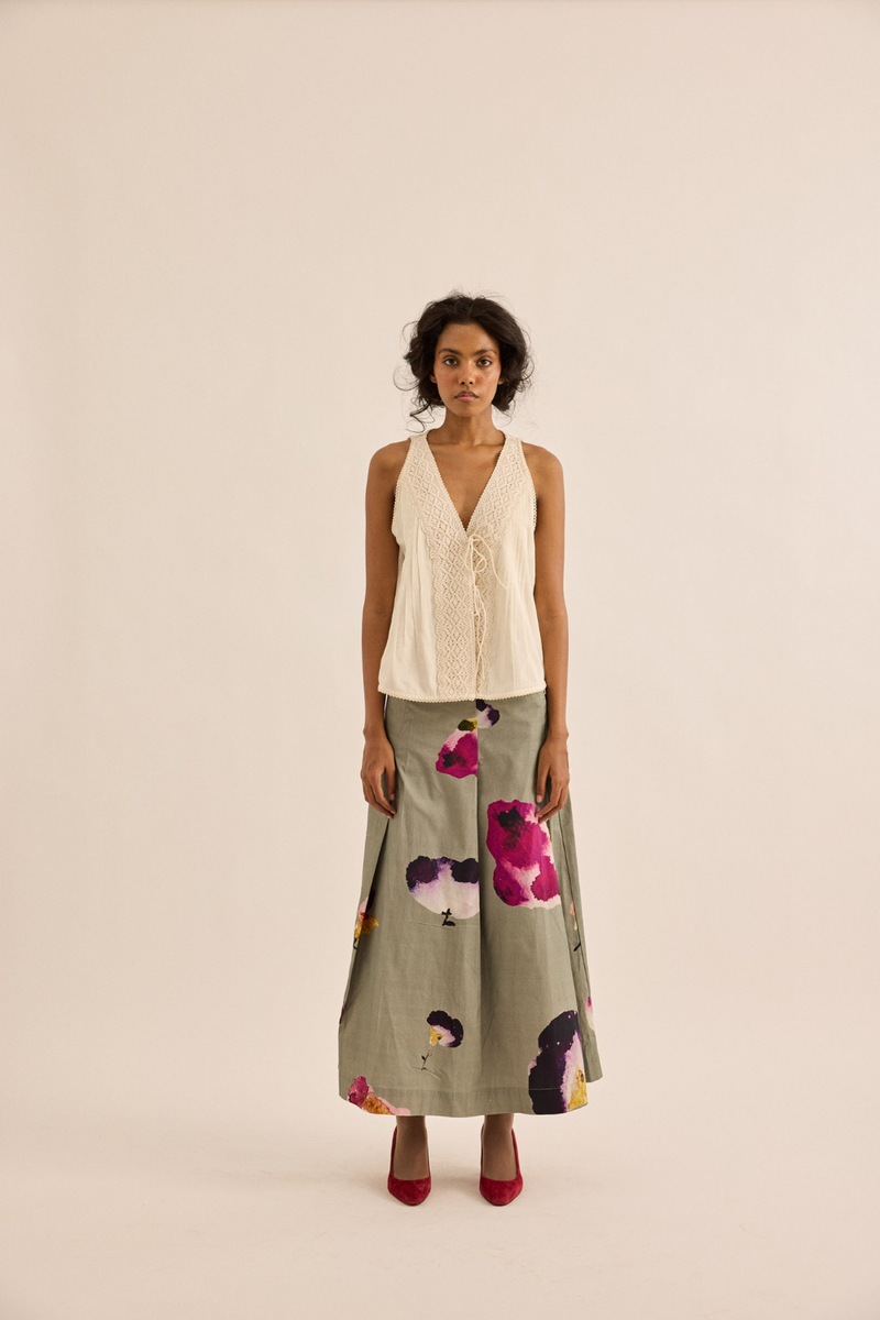 Moon Mist Skirt oxford skirt by Khara Kapas in sage green for women in Singapore