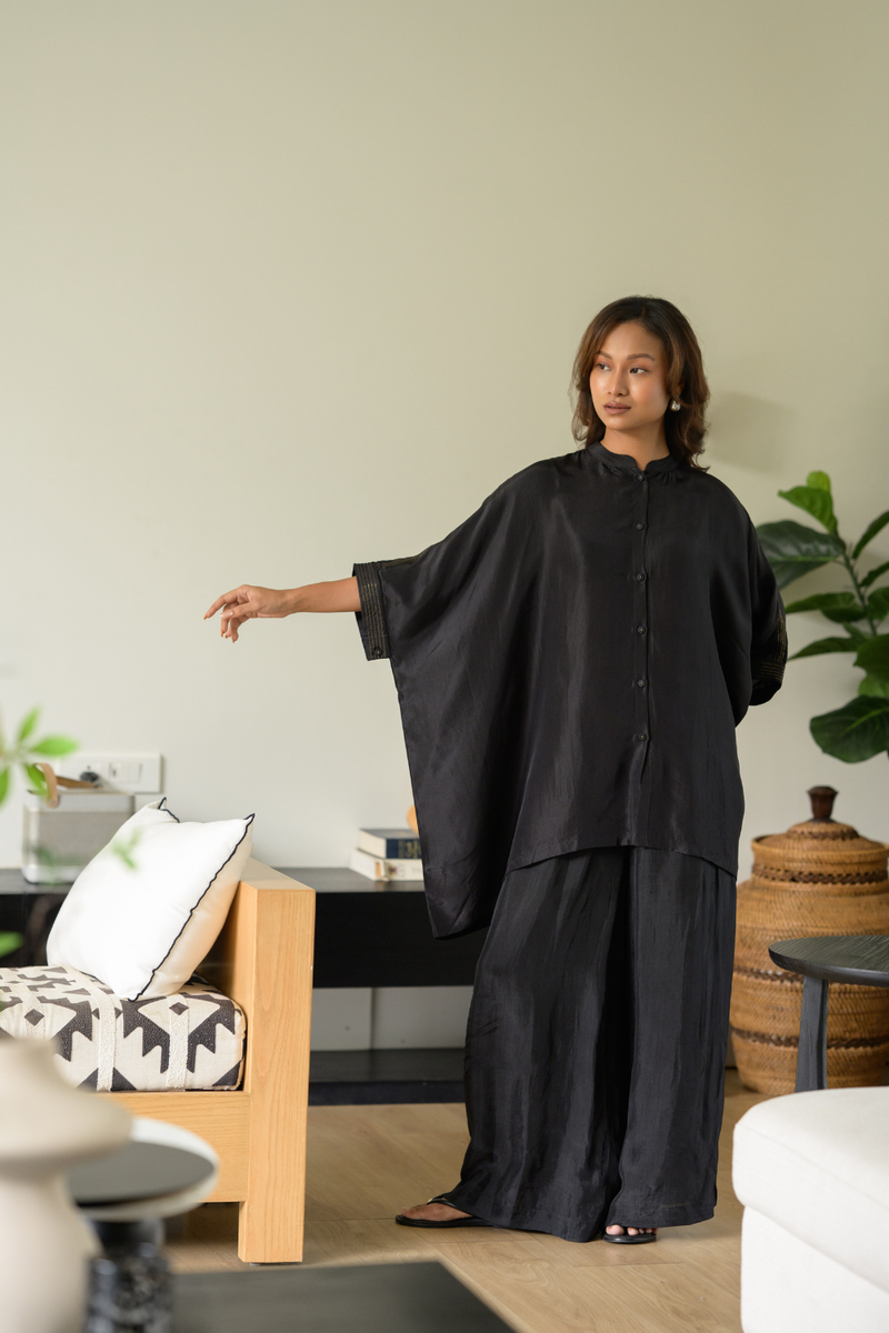 Nighfall Silk Kaftan silk tunics/kaftan by Zanzibar Living in black for women in Singapore
