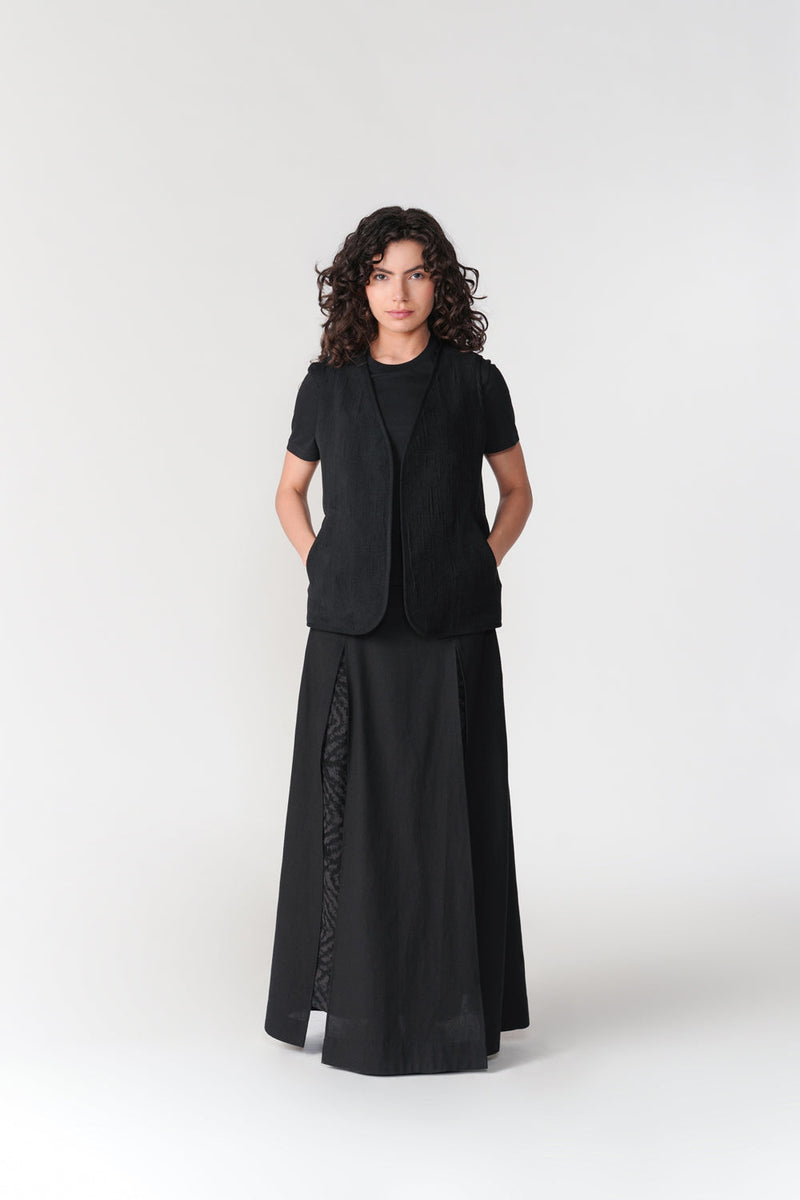 Chenille Layered Skirt Pants pant/trouser by Turn Black in black for women in Singapore