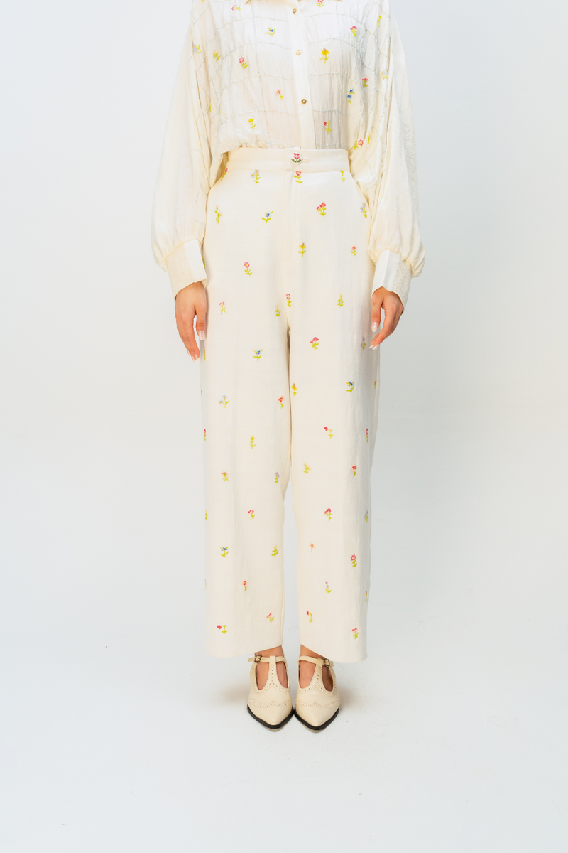 EVERMORE BUDS TROUSER handwoven denim pant/trouser by Ode to Odd in off white for women in Singapore