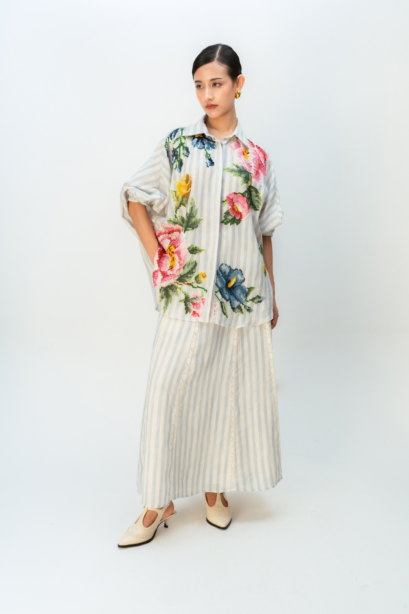 PINK RHAPSODY SHIRT linen top/shirt by Ode to Odd in blue for women in Singapore