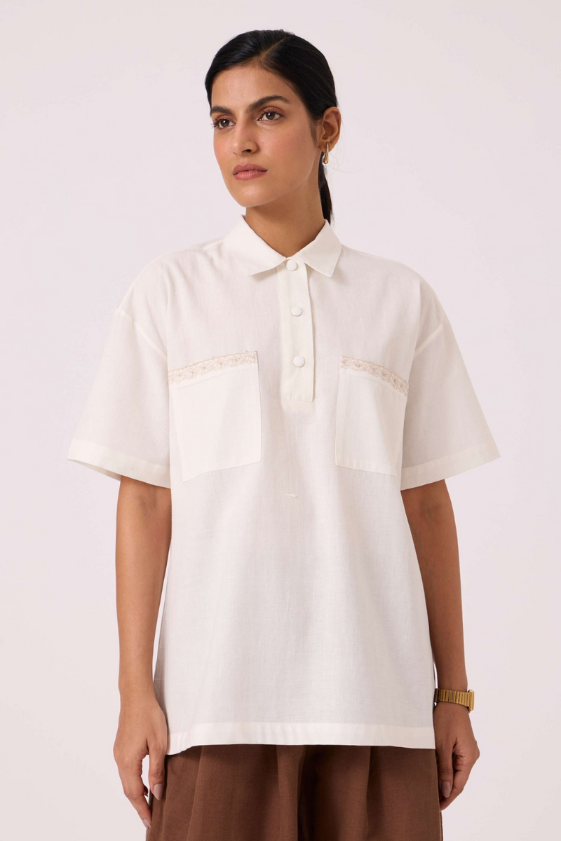 Alyosha Handwoven Embroidered Shirt cotton by The Summer House in white color for women in Singapore