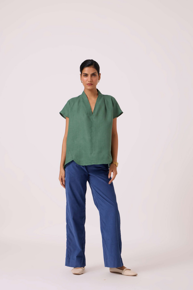 Orion Green Linen Top linen by The Summer House in green color for women in Singapore