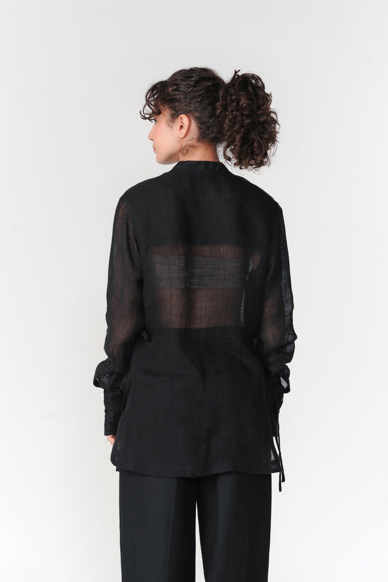 Linen Gauze Tie Top top/shirt by Turn Black in black for women in Singapore