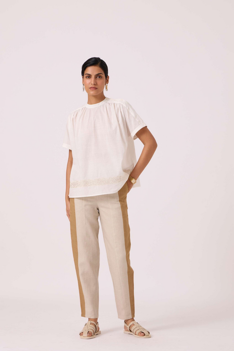 Garcia Handwoven Embroidered Top cotton by The Summer House in white color for women in Singapore