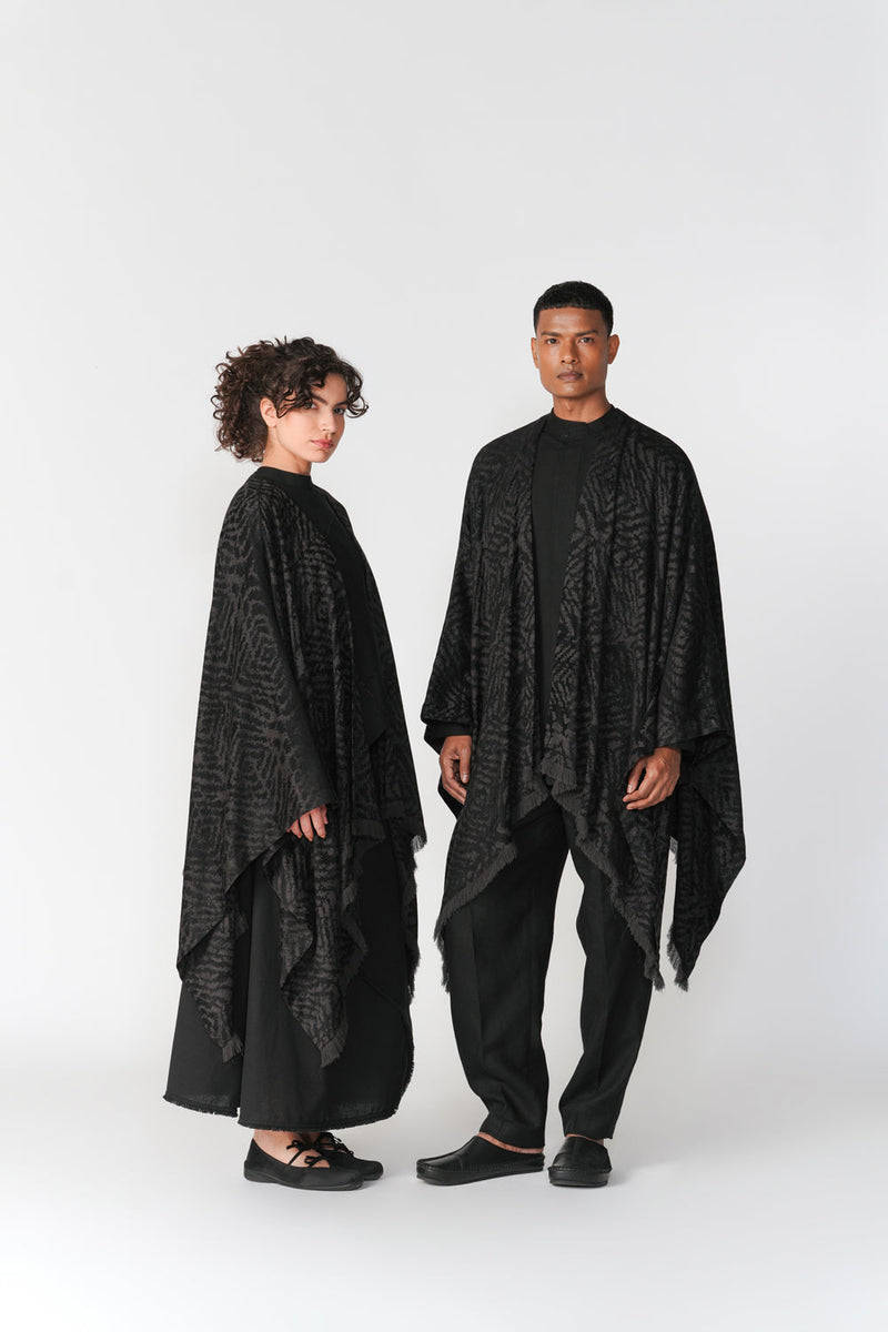 Jacquard Ruana Shawl scarve/stole by Turn Black in black for women in Singapore