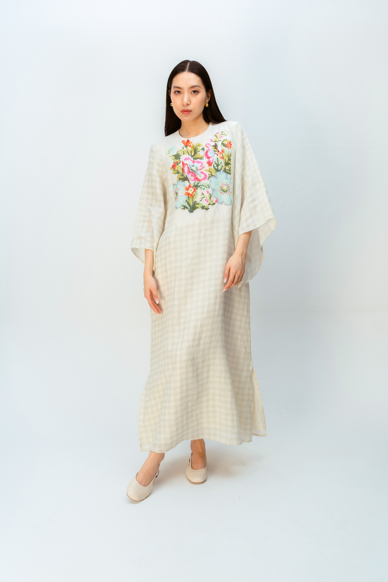 MISTED GARDEN DRESS linen dress by Ode to Odd in green for women in Singapore
