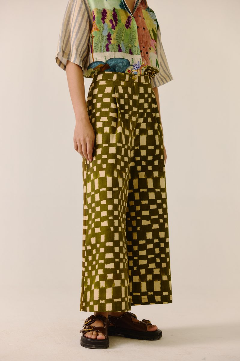 Wide Leg Pant - Alice Olive Checks twill by CORD for women in Singapore