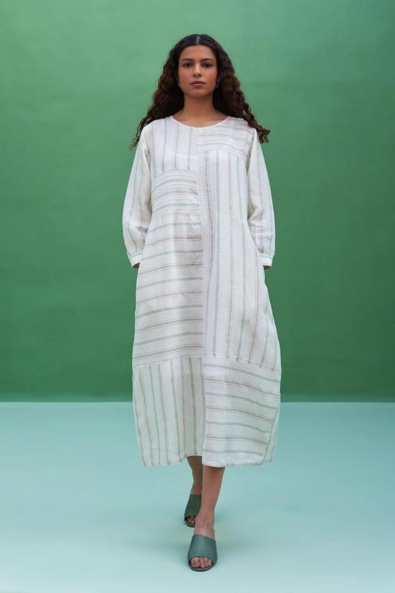 Kwan Striped Linen Dress
- Mint linen by Manan in mint color for women in Singapore