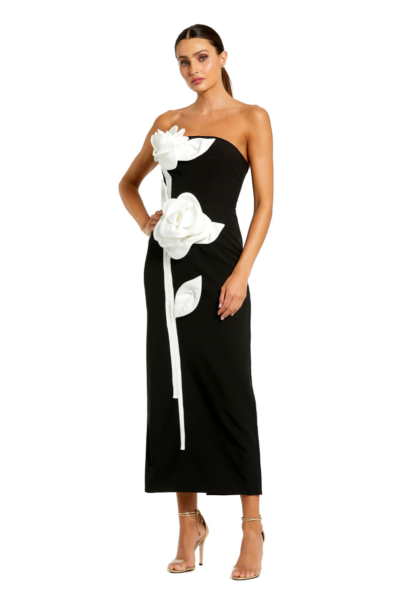 2283-Crepe Ankle Dress-Black Ivory by Mac Duggal in black color for women in Singapore