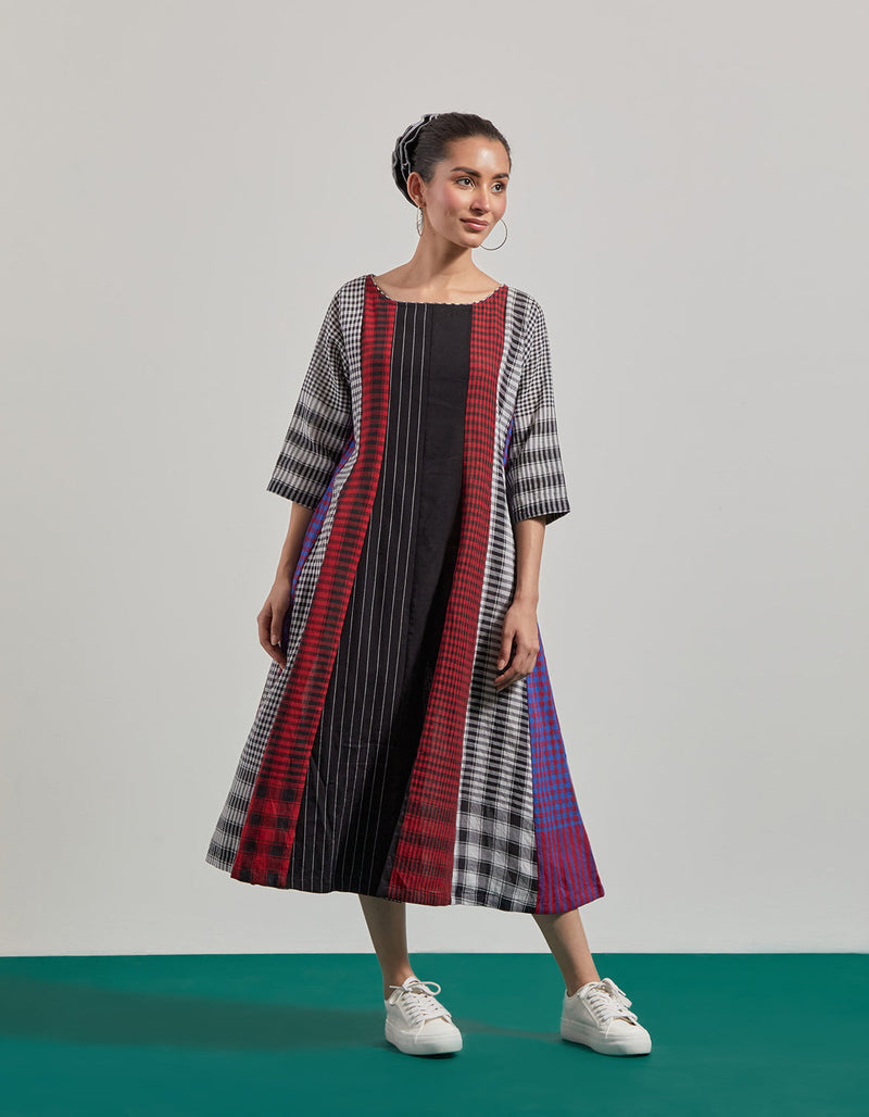 Ruella 16 Panelled Dress gamcha dress by 145 East in black ,maroon for women in Singapore