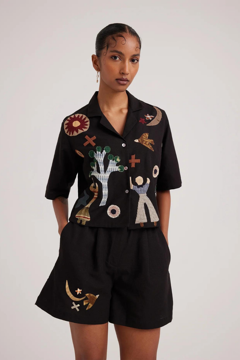 Crop Set -Black Applique rayon by CORD for women in Singapore