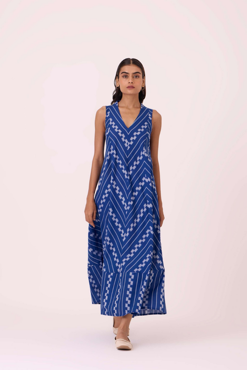 Nikol Blue Striped Ikat Dress cotton by The Summer House for women in Singapore