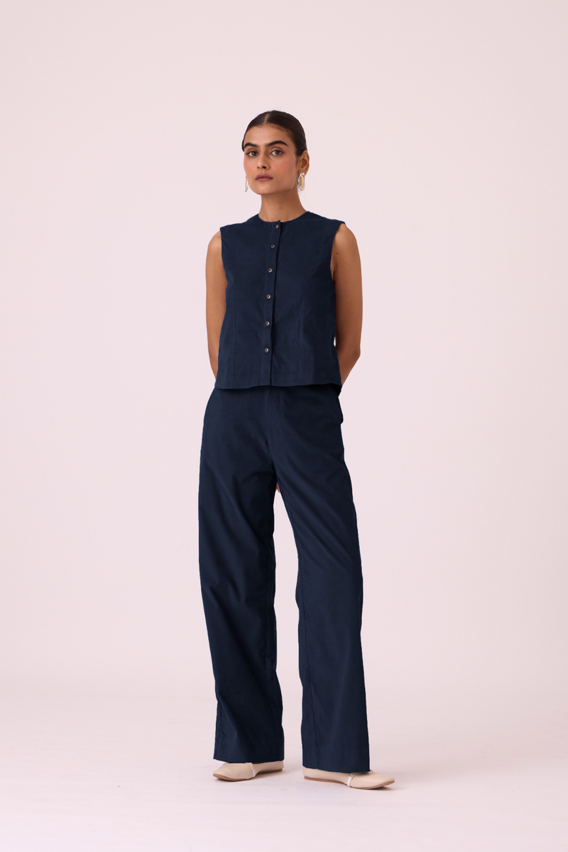 Hatchi Blue Corduroy Pants corduroy by The Summer House in blue color for women in Singapore