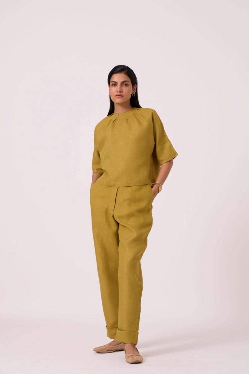 Bourne Olive Linen Top linen by The Summer House in olive color for women in Singapore