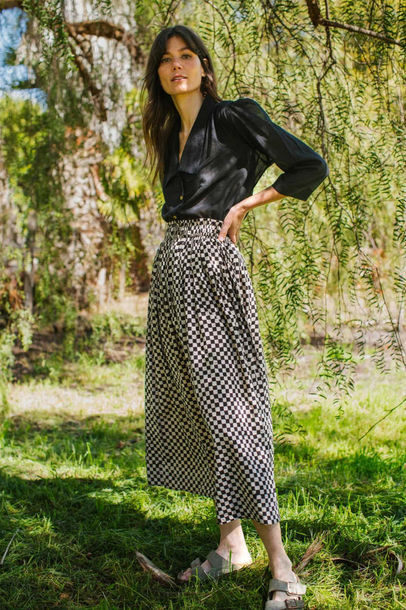 Classic Crow Skirt — Checked board 100% cotton by World of Crow in black color for women in Singapore