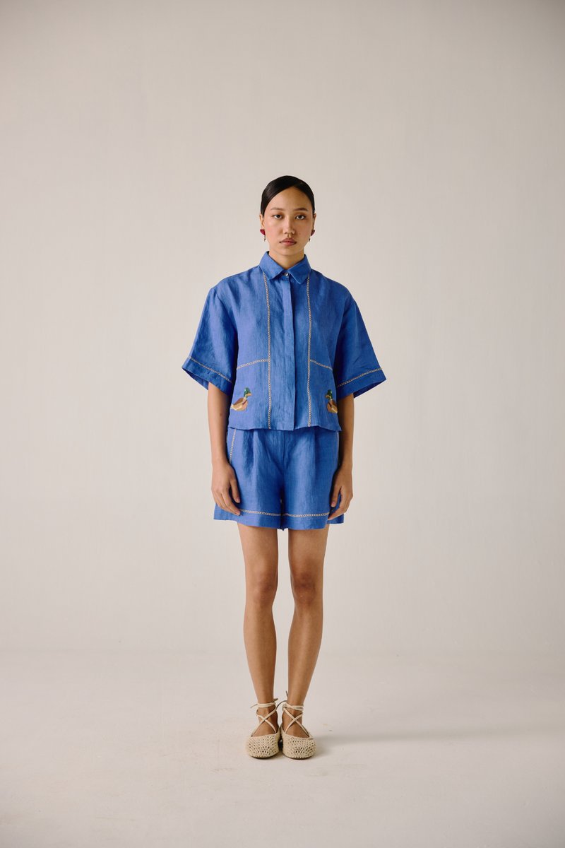 Ava Shirt - Electric Blue Duck linen by CORD in blue for women in Singapore
