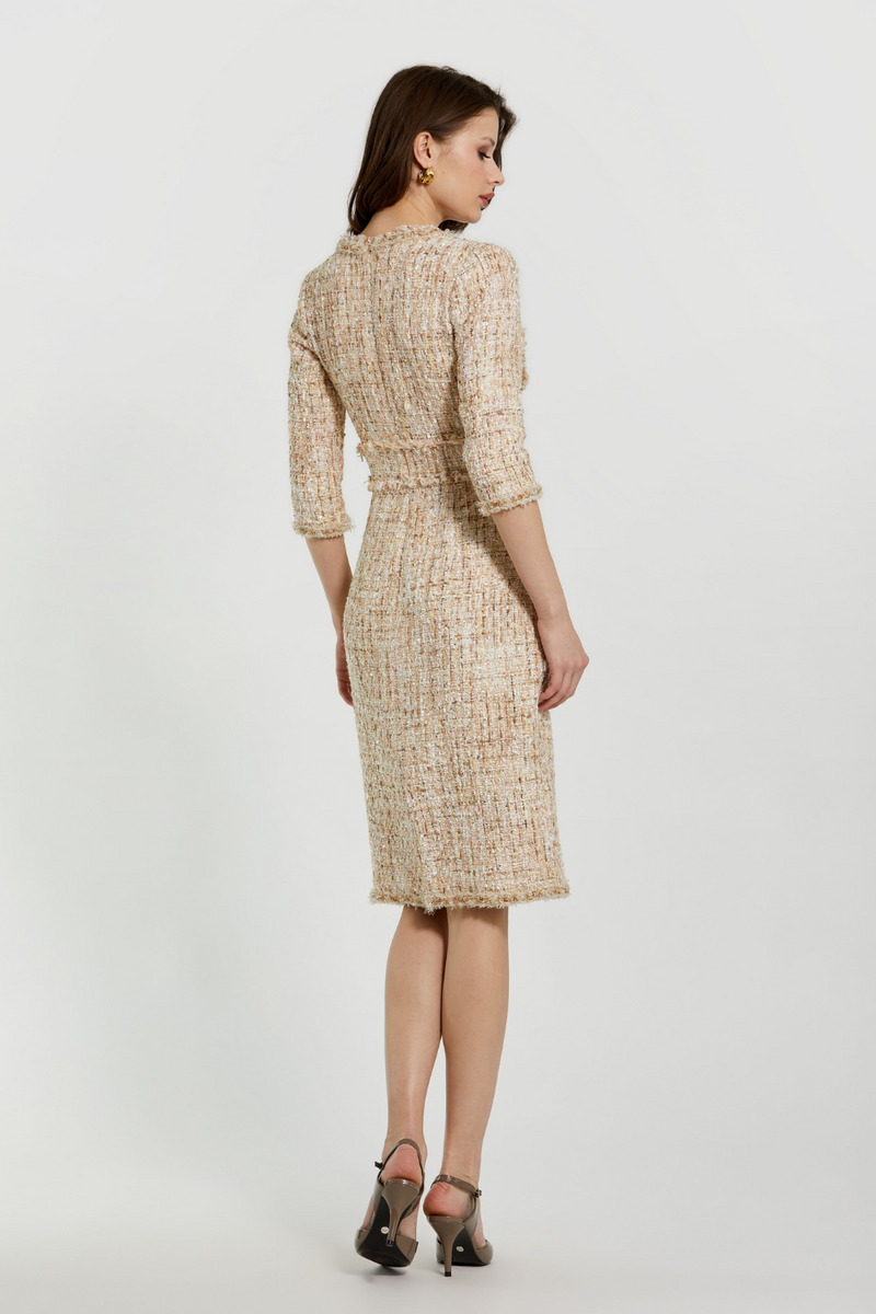 20809-Tweed Midi Dress-Blush by Mac Duggal in blush color for women in Singapore