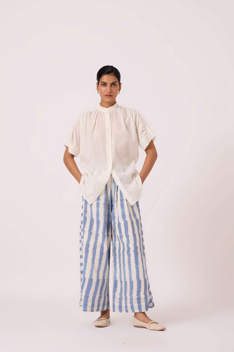 Ivan Blue Striped Ikat Pants cotton by The Summer House in blue color for women in Singapore