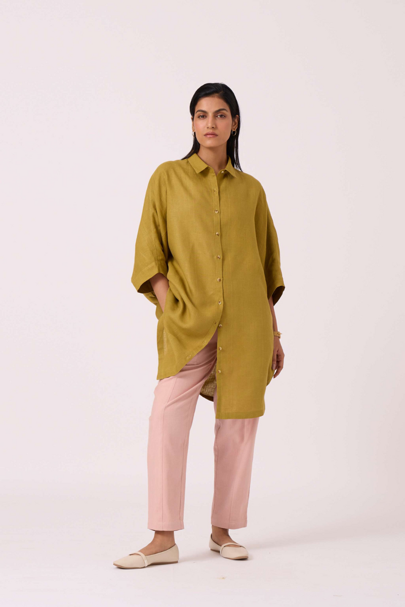 Perico Olive Linen Shirt linen by The Summer House in olive color for women in Singapore