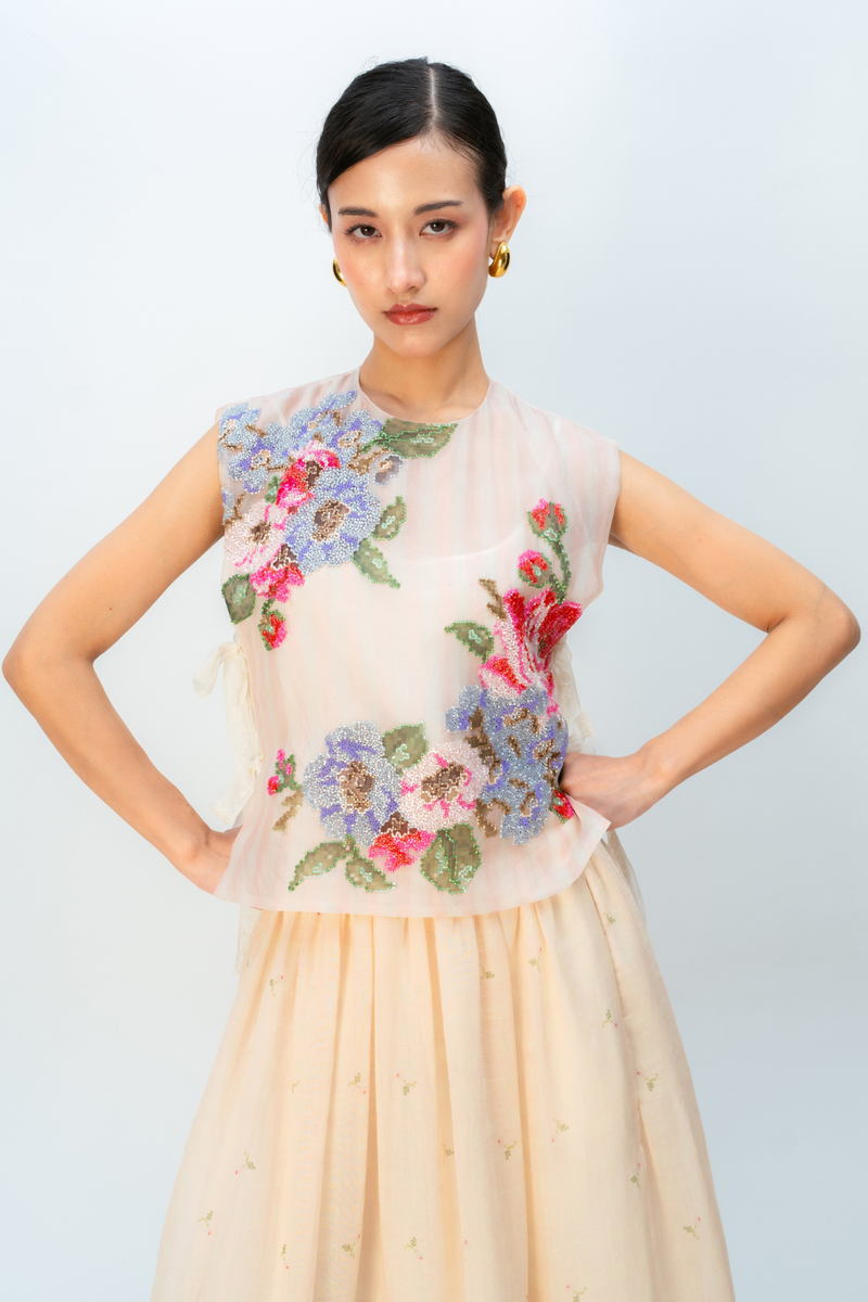 WILD MOSS BIB silk organza jacket/overlay by Ode to Odd in blush pink for women in Singapore