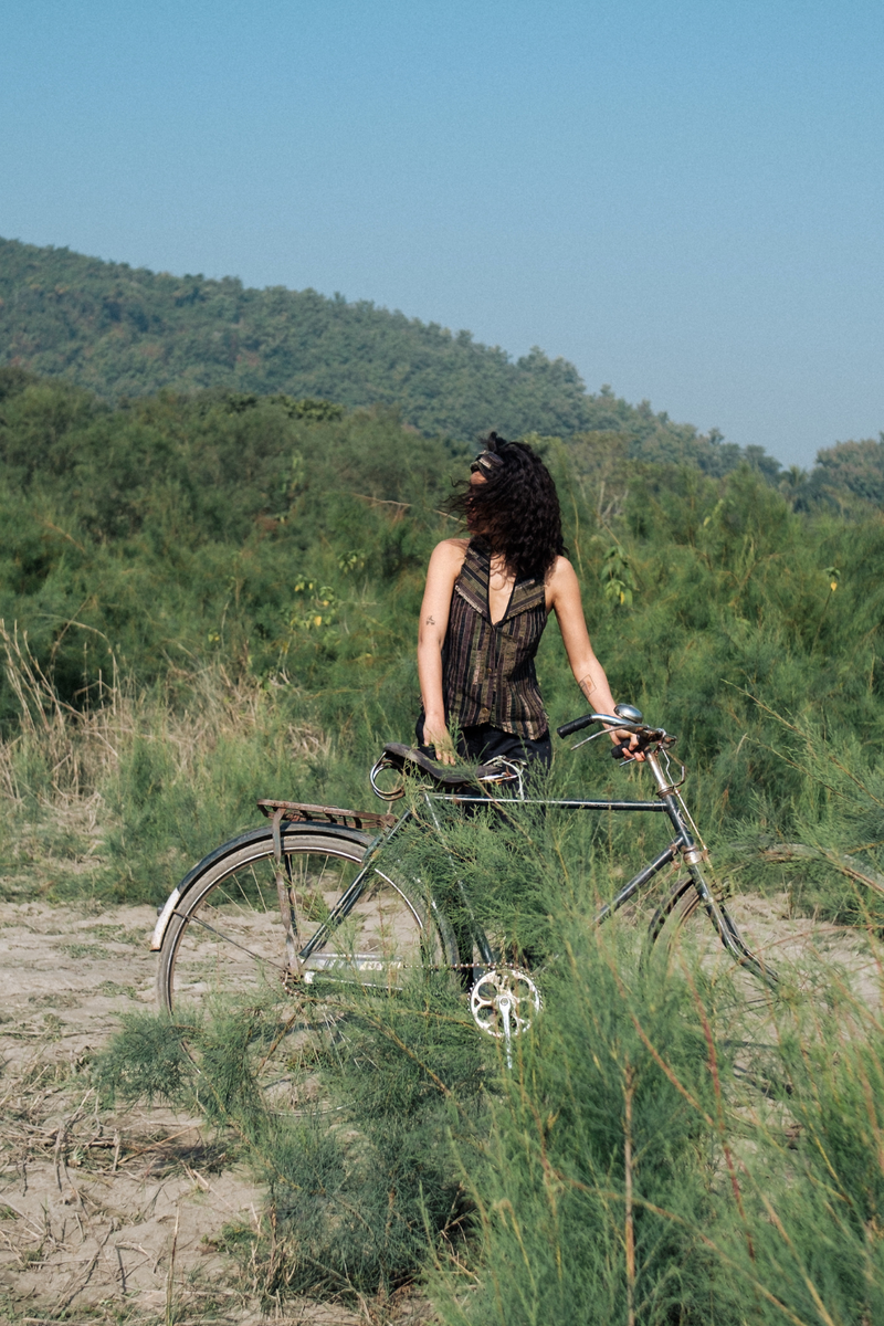 Upcycled Country Vest - Green cotton by The Terra Tribe in green color for women in Singapore
