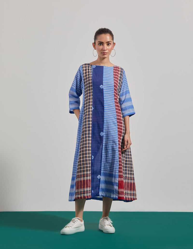 The Sarus Dress gamcha dress by 145 East in blue for women in Singapore