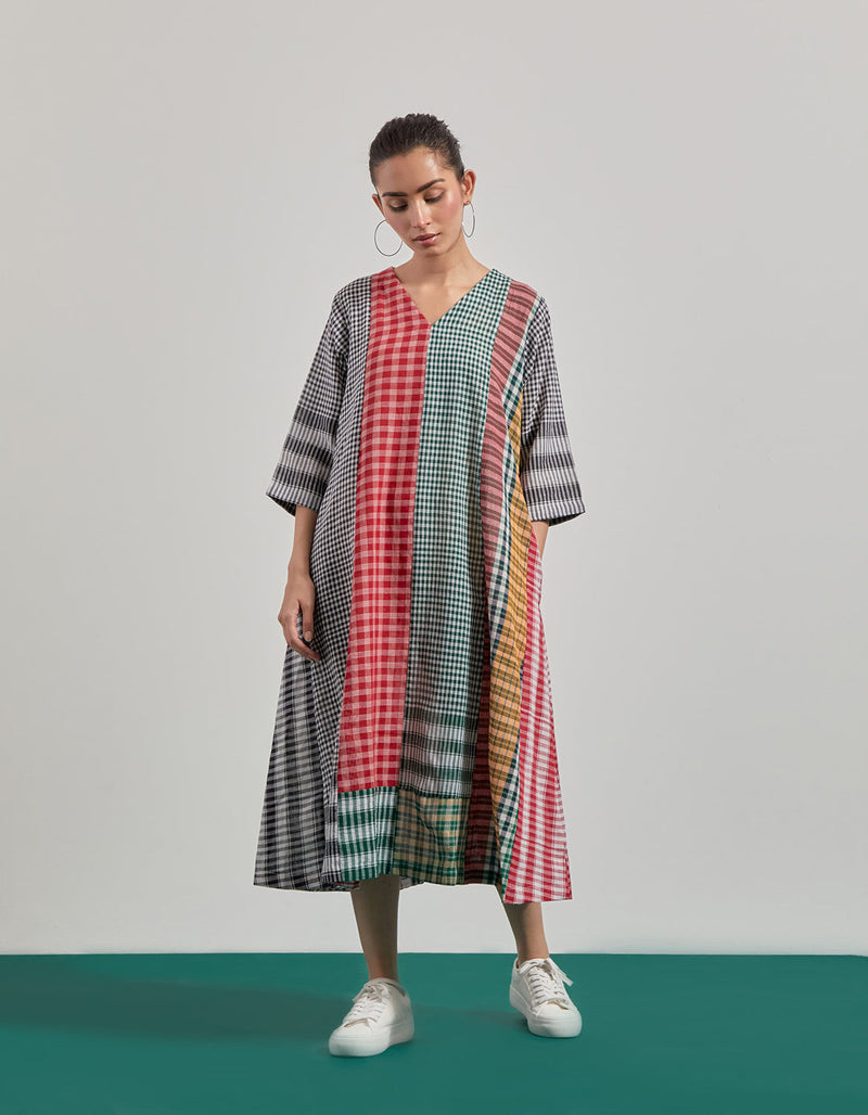 Sierra Dress gamcha dress by 145 East in green, red for women in Singapore