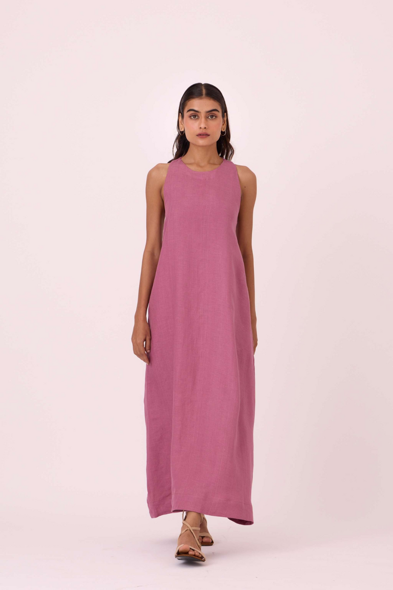 Amaran Lilac Linen Maxi Dress linen by The Summer House in black color for women in Singapore