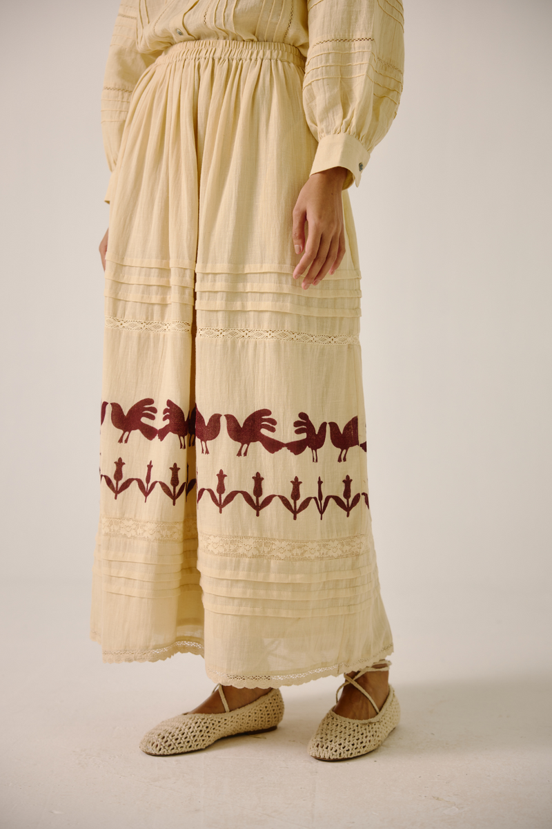 Emily Skirt - Ivory Block Print cotton by CORD in ivory for women in Singapore