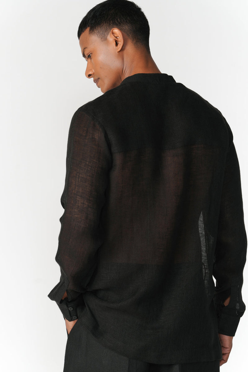 Relaxed Linen Gauze Shirt top/shirt by Turn Black in black for men in Singapore