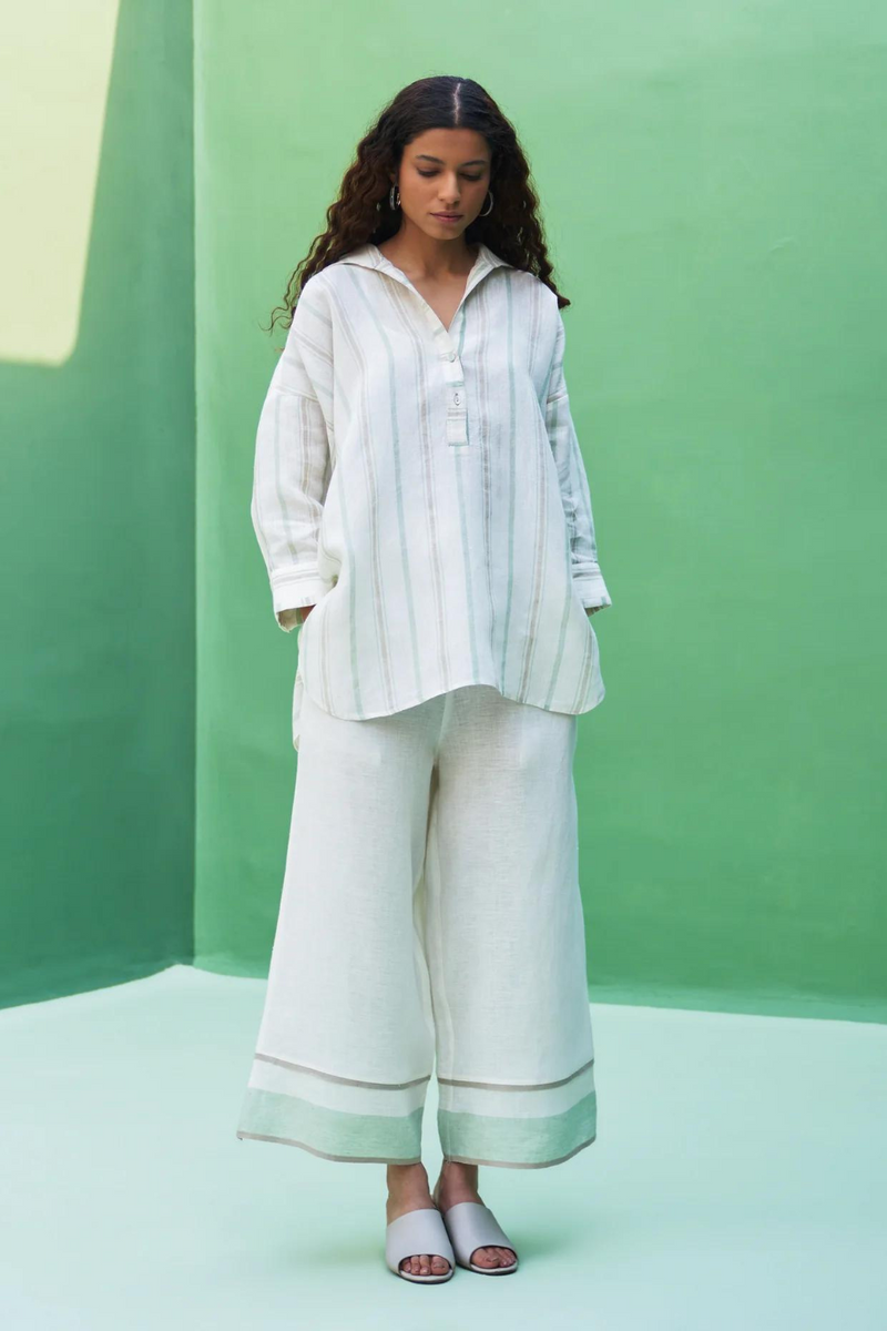 Mara Border Linen Pant
- Ivory linen by Manan in ivory color for women in Singapore